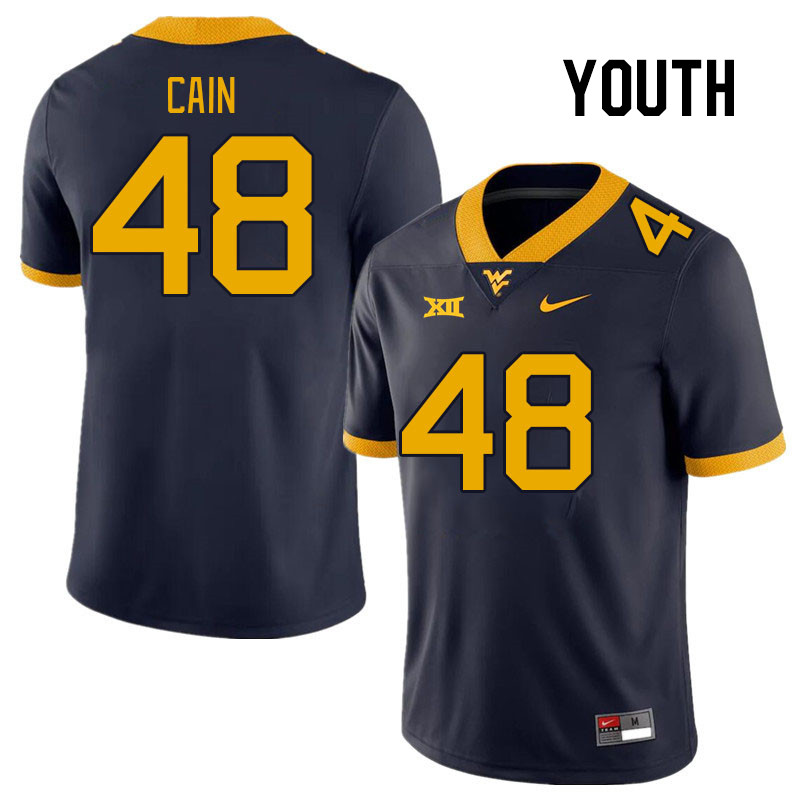 Youth #48 Tyler Cain West Virginia Mountaineers College Football Jerseys Stitched Sale-Navy - Click Image to Close